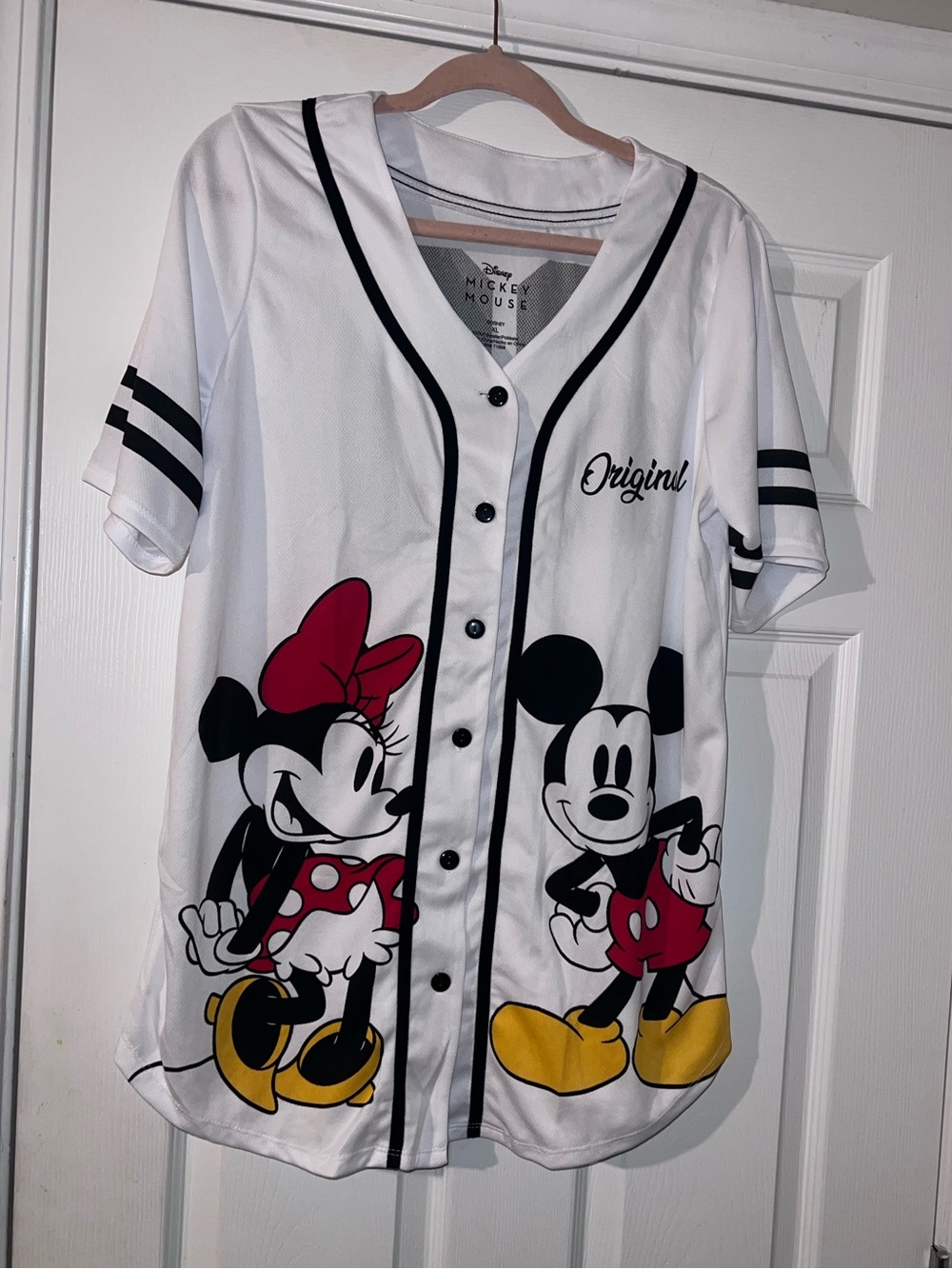 Disney Mickey and Minnie Mouse Women's Button-Down Baseball Jersey size XL